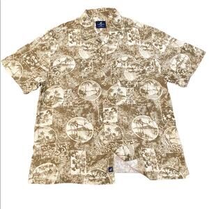 Caribbean Joe Mens XL Casual Tropical Print Button Down Shirt Neutral Tones